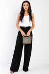 Black Viscose & Linen Blend Belted Wide Leg Pants /1-2-2-1