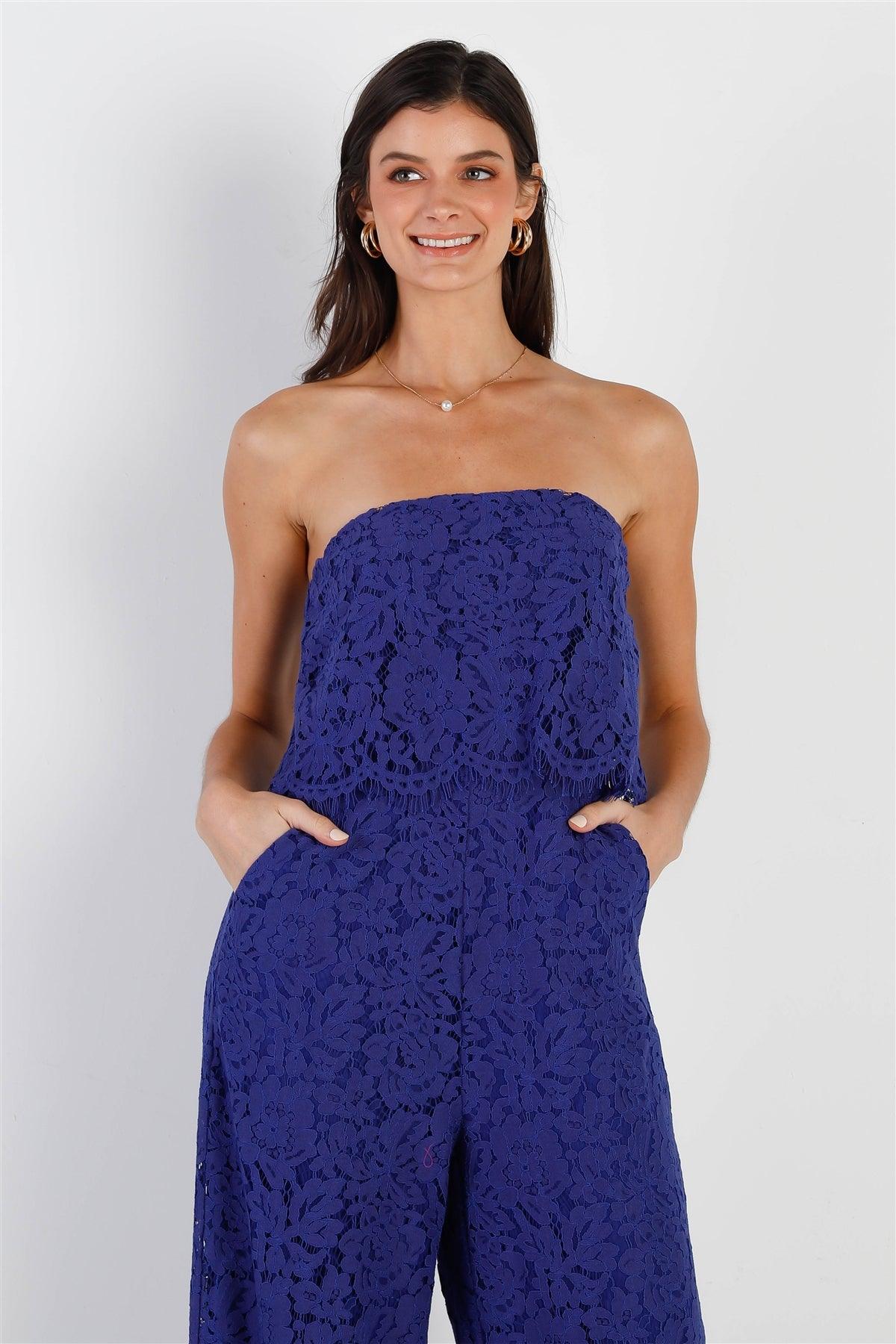 Cobalt Lace Sleeveless Wide Leg Jumpsuit /3-3