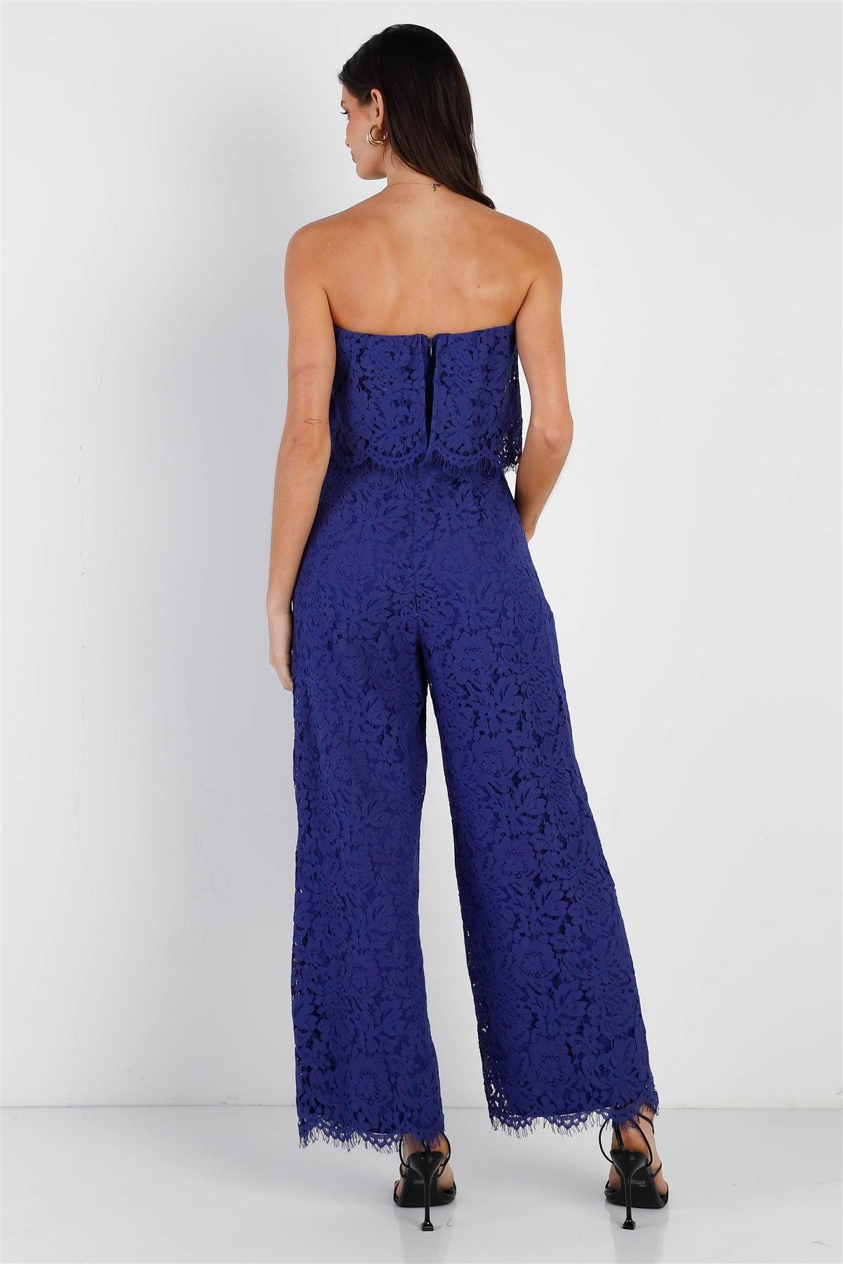 Cobalt Lace Sleeveless Wide Leg Jumpsuit /3-3