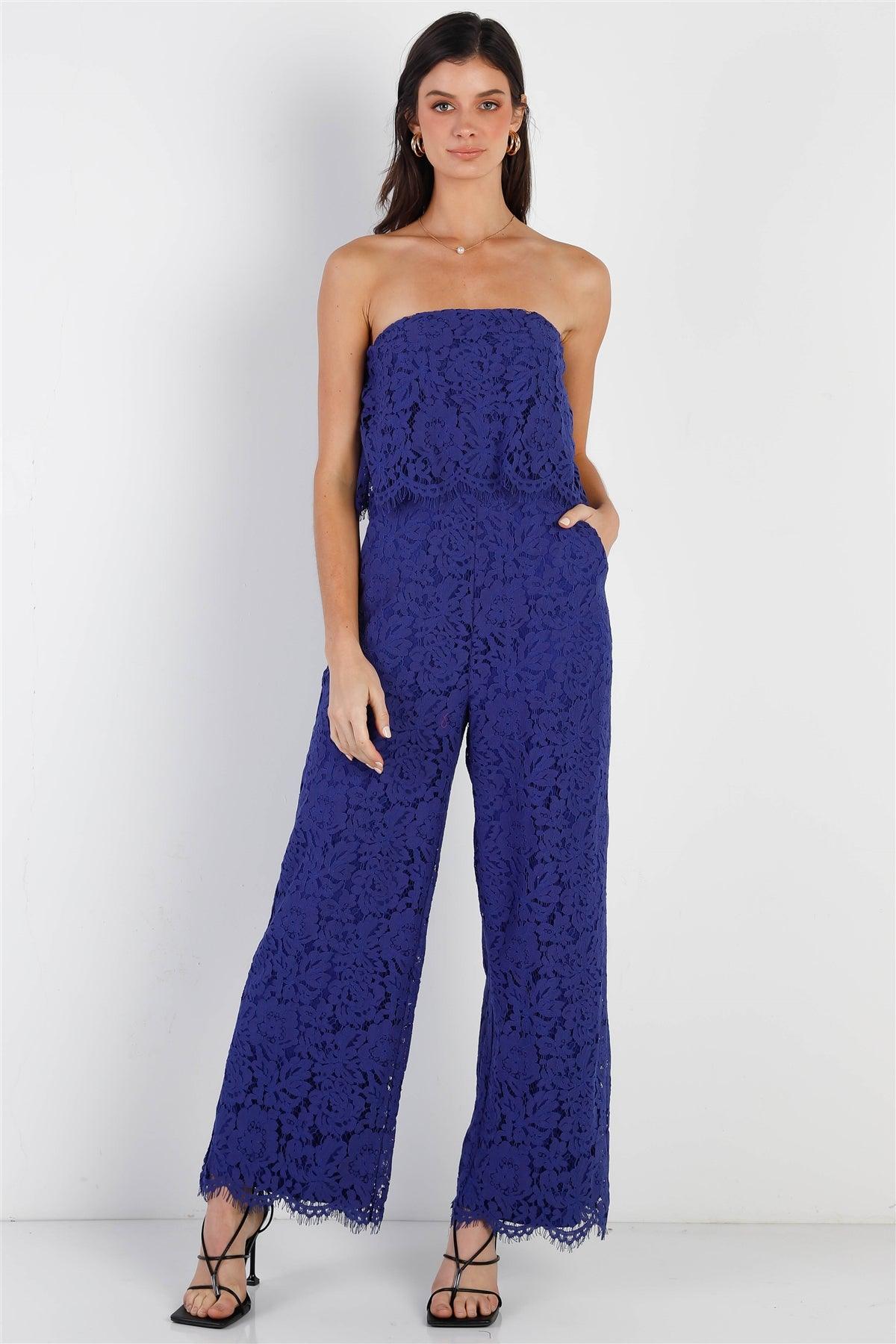 Cobalt Lace Sleeveless Wide Leg Jumpsuit /3-3