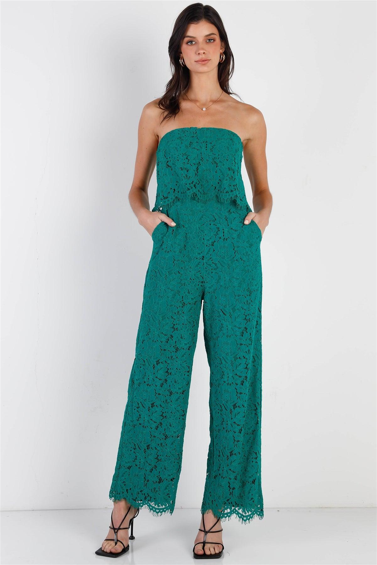 Emerald Lace Sleeveless Wide Leg Jumpsuit /3-2