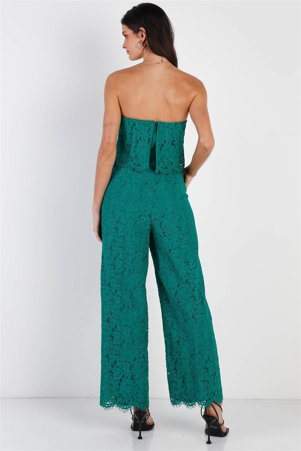 Emerald Lace Sleeveless Wide Leg Jumpsuit /3-2