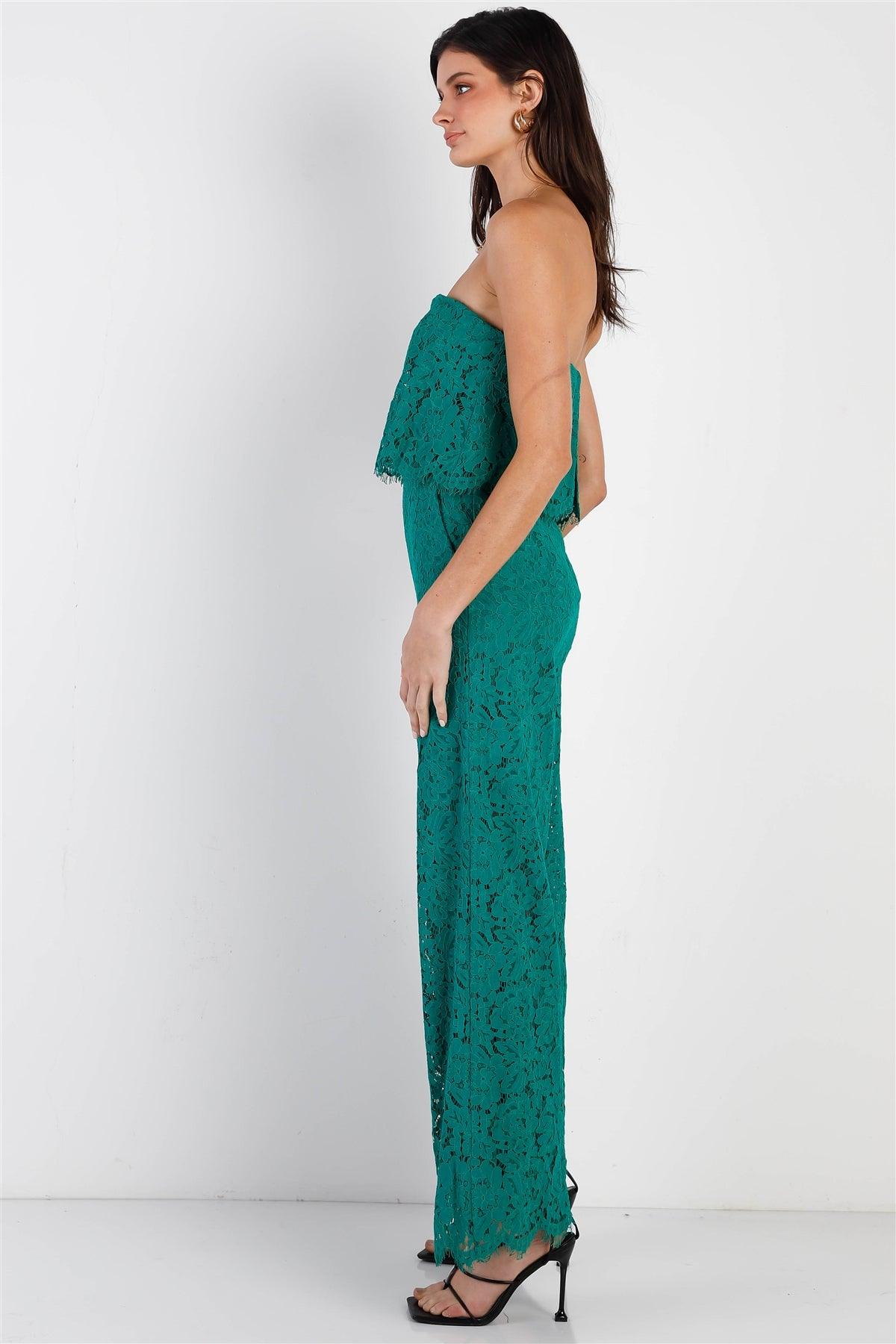 Emerald Lace Sleeveless Wide Leg Jumpsuit /3-2