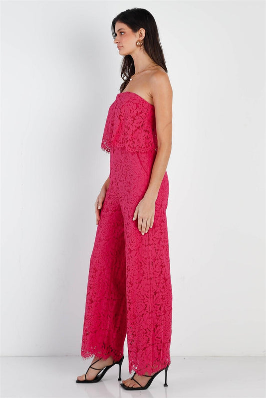 Magenta Lace Sleeveless Wide Leg Jumpsuit /2-2-2