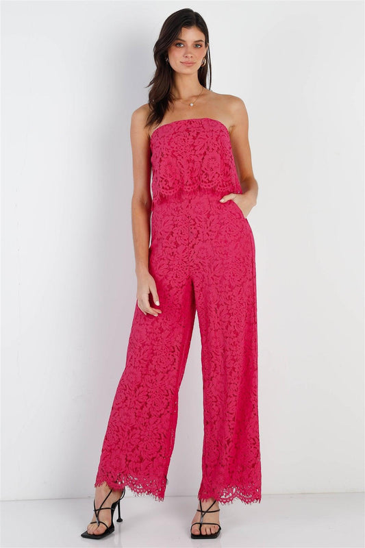 Magenta Lace Sleeveless Wide Leg Jumpsuit /1-2-2-1