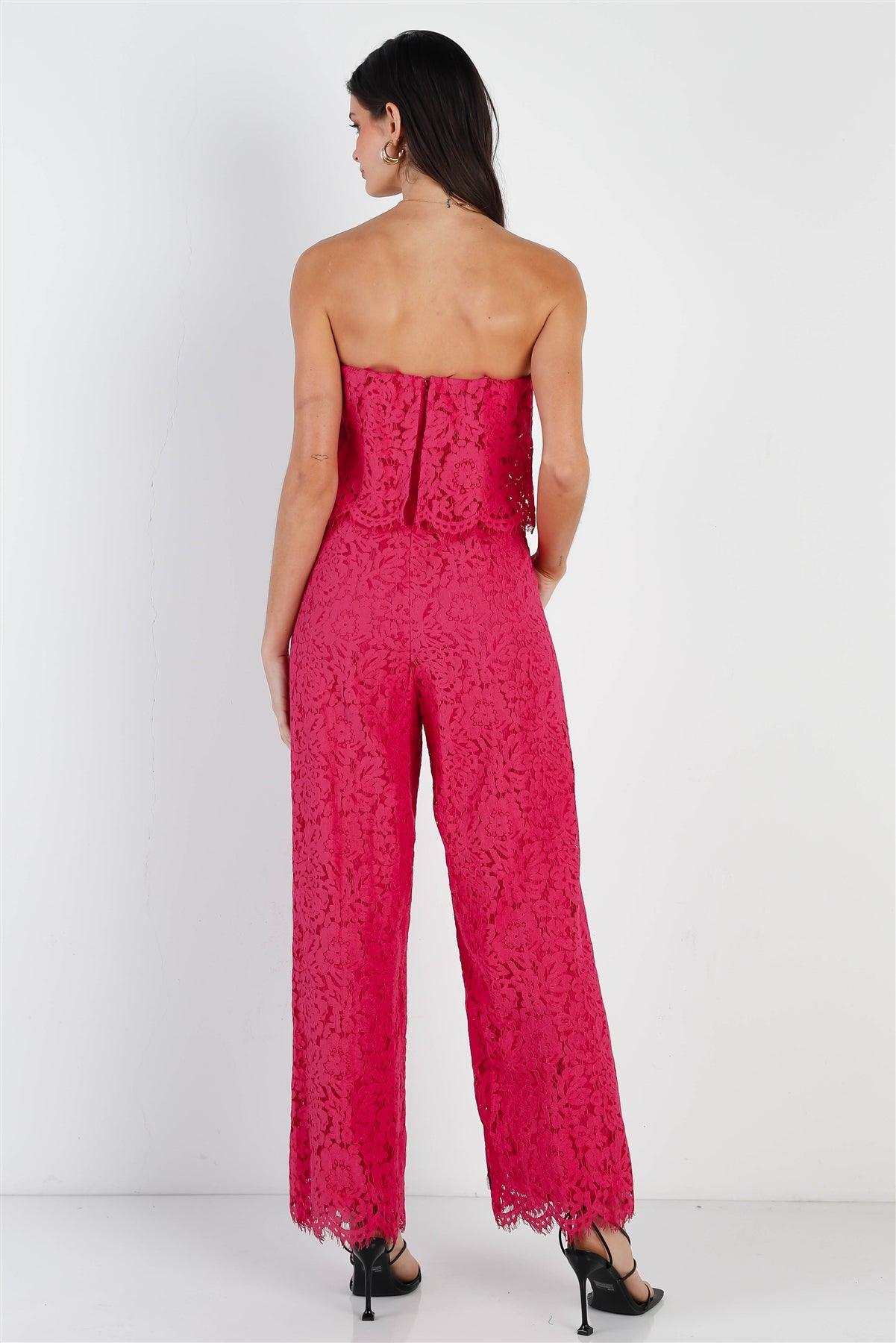 Magenta Lace Sleeveless Wide Leg Jumpsuit /2-2-1-1