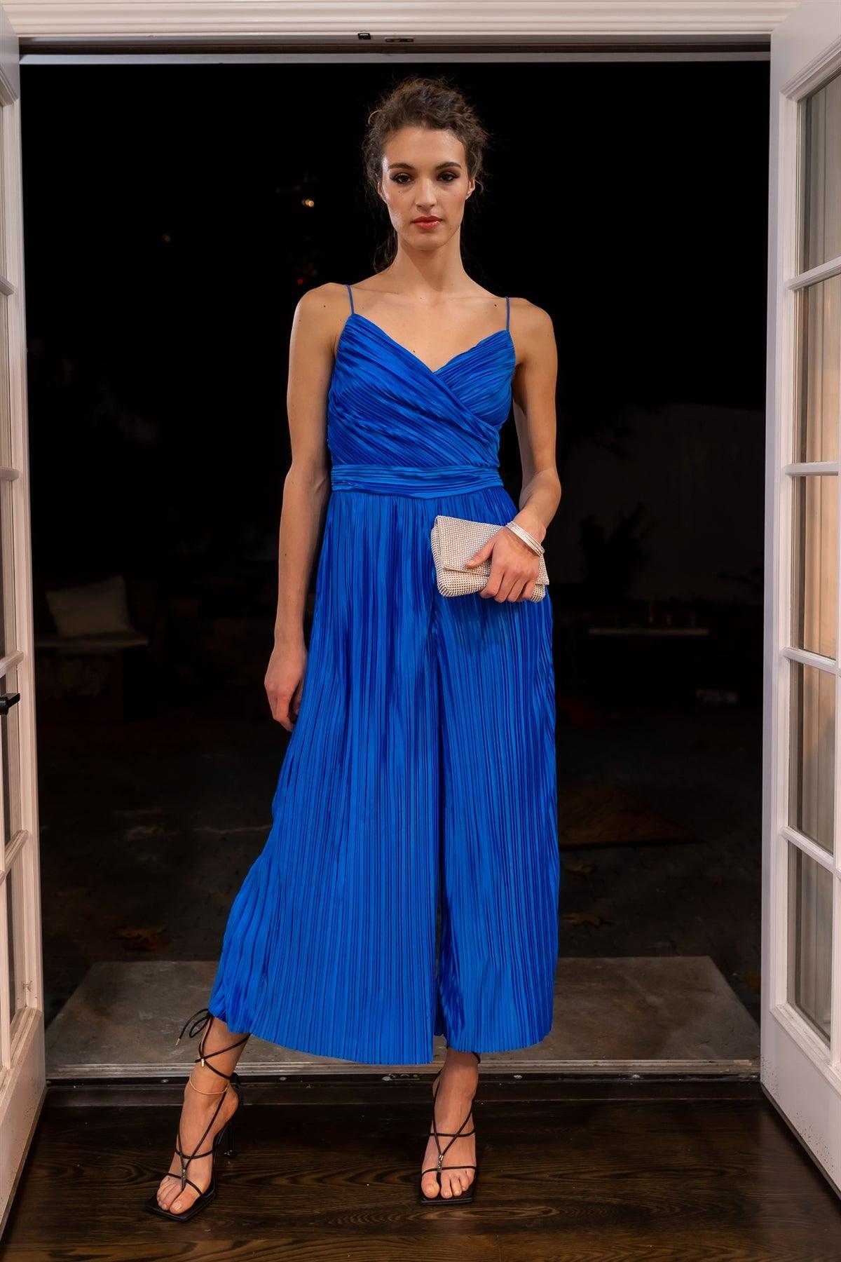 Cobalt Pleated Faux Wrap Sleeveless Jumpsuit /1-2-2-1