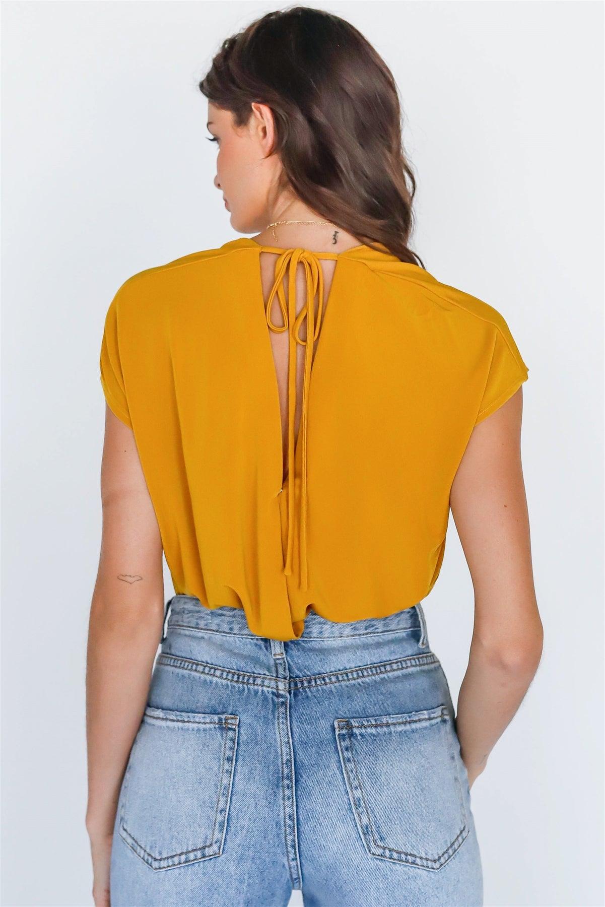 Mustard Wrap V-Neck Open Back Bodysuit /2-2