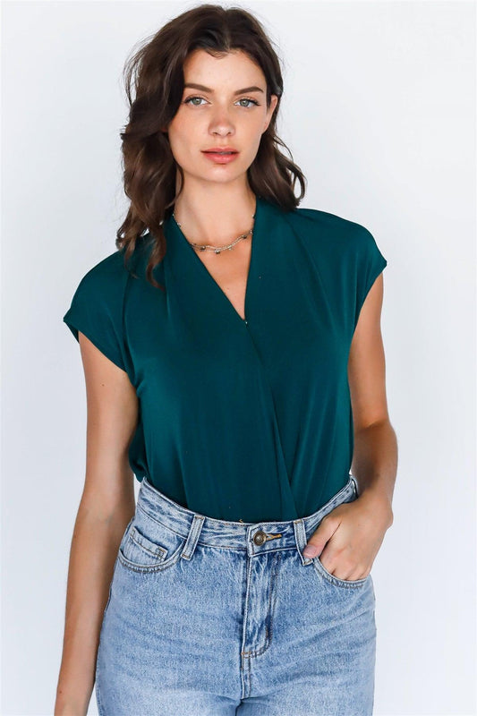 Teal Wrap V-Neck Open Back Bodysuit /1-3-1