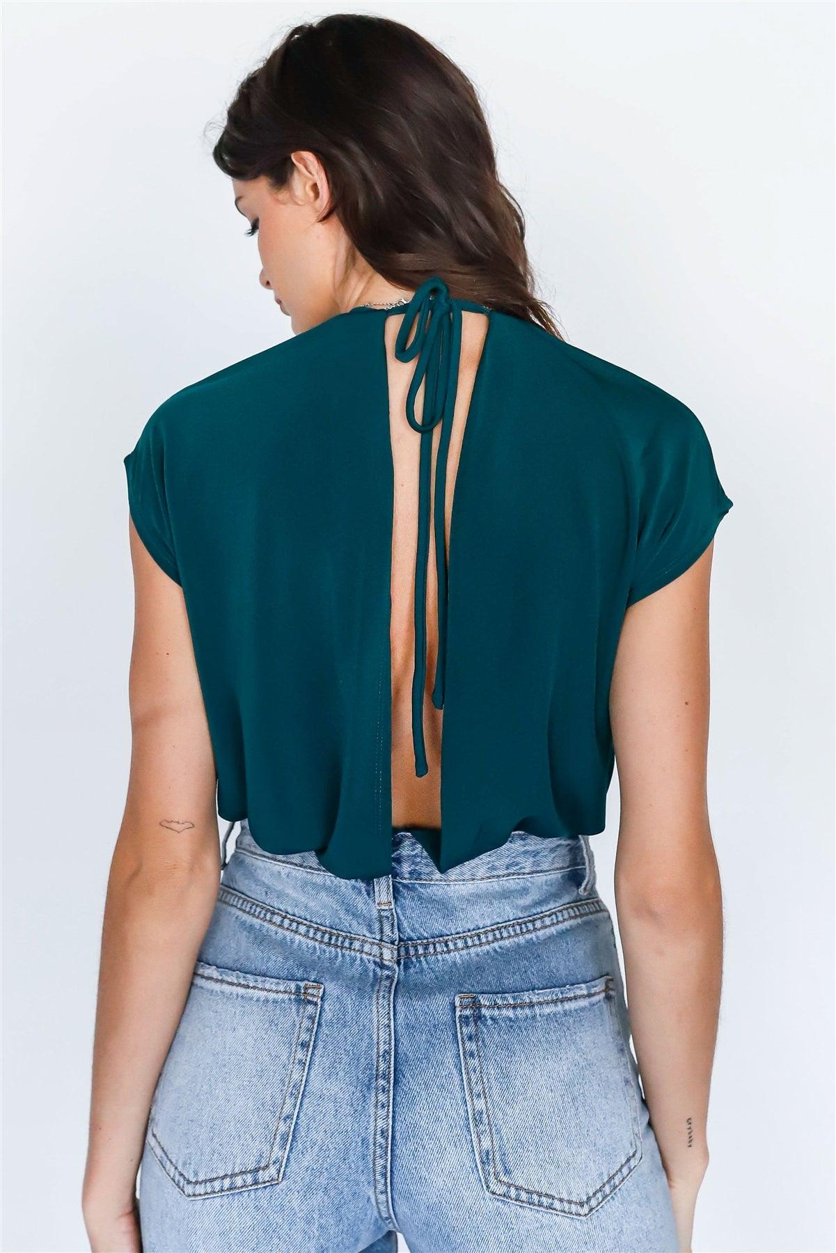 Teal Wrap V-Neck Open Back Bodysuit /3-3