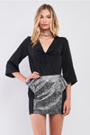 Black Silver Brocade High Waist Peplum Mini Skirt /2-2-2