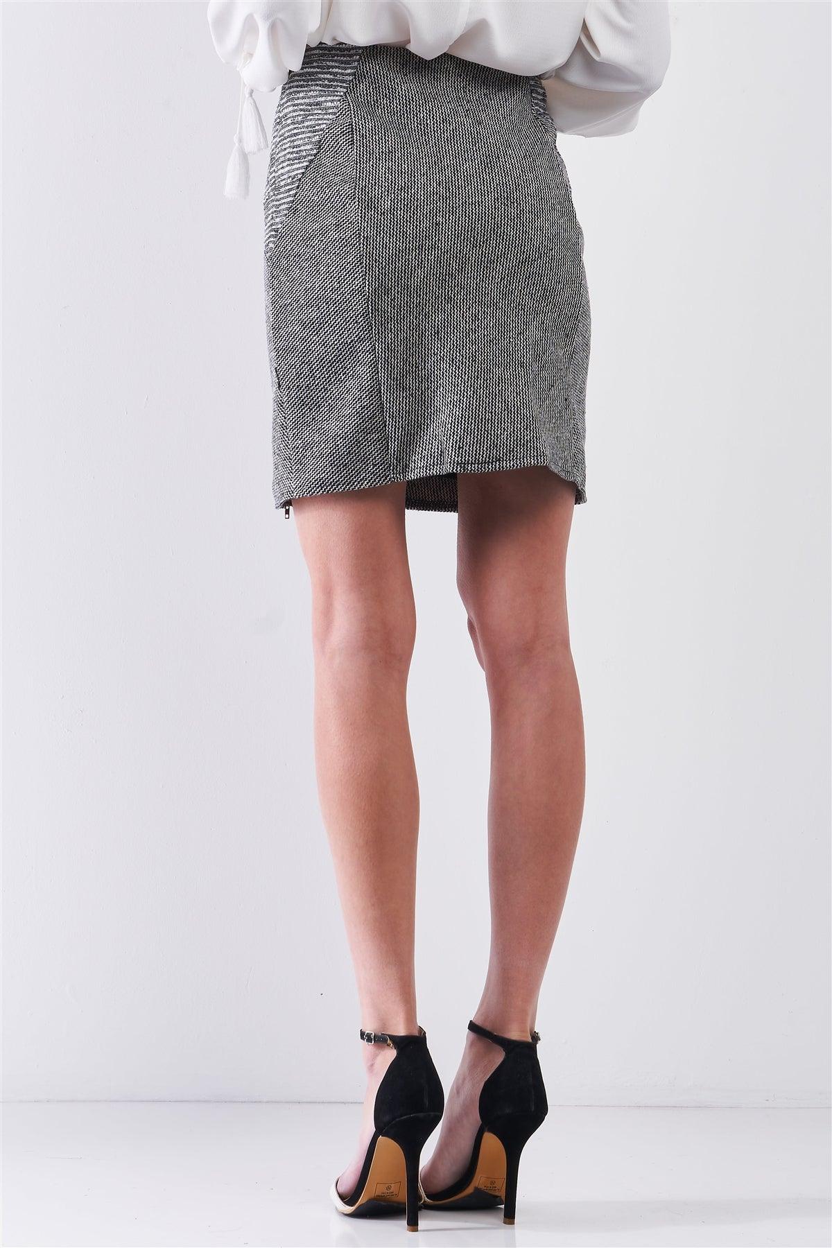 Grey & Black High-Waisted Woolen Bottom Zipper Details Pencil Mini Skirt /1-2-2-1