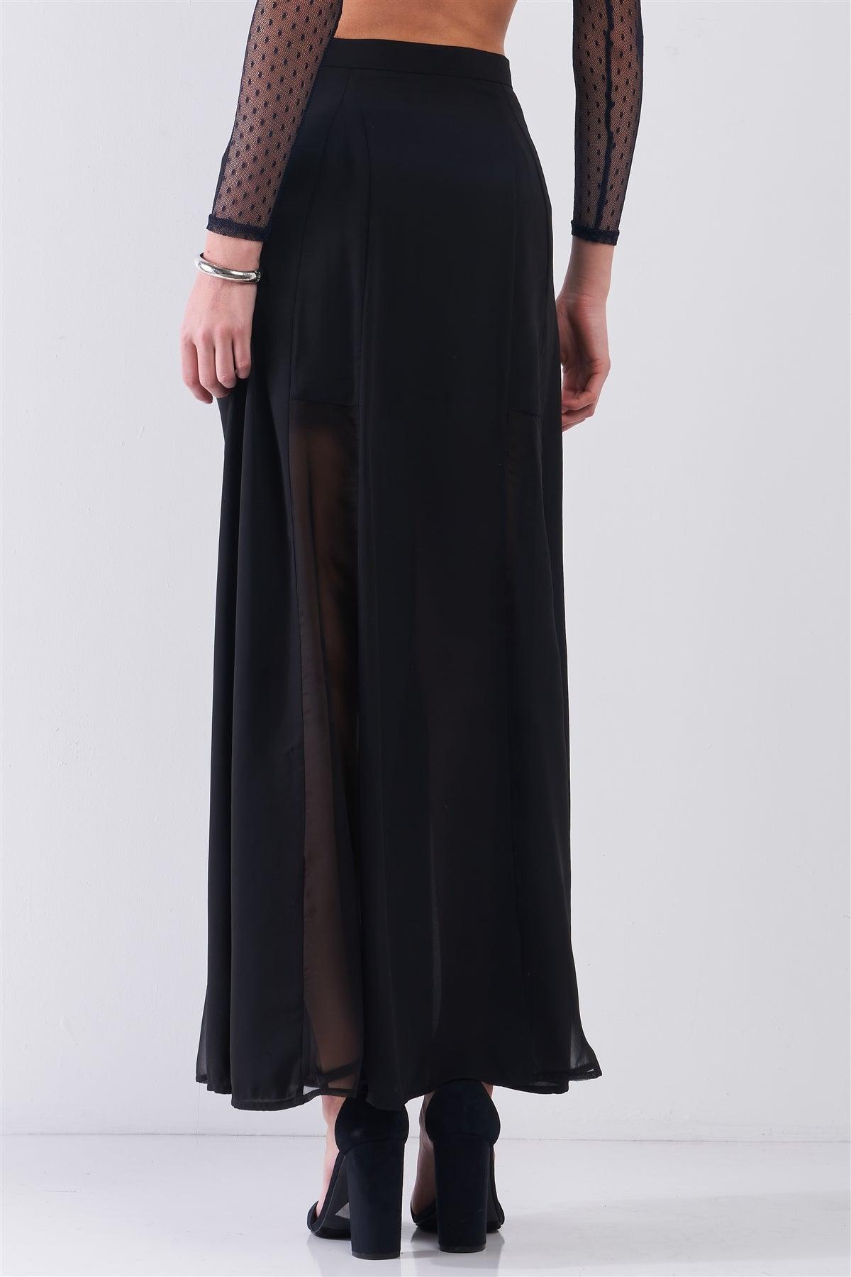 Black Combo Sheer Mesh Cut-Ins High Waist Maxi Skirt /1-2-1