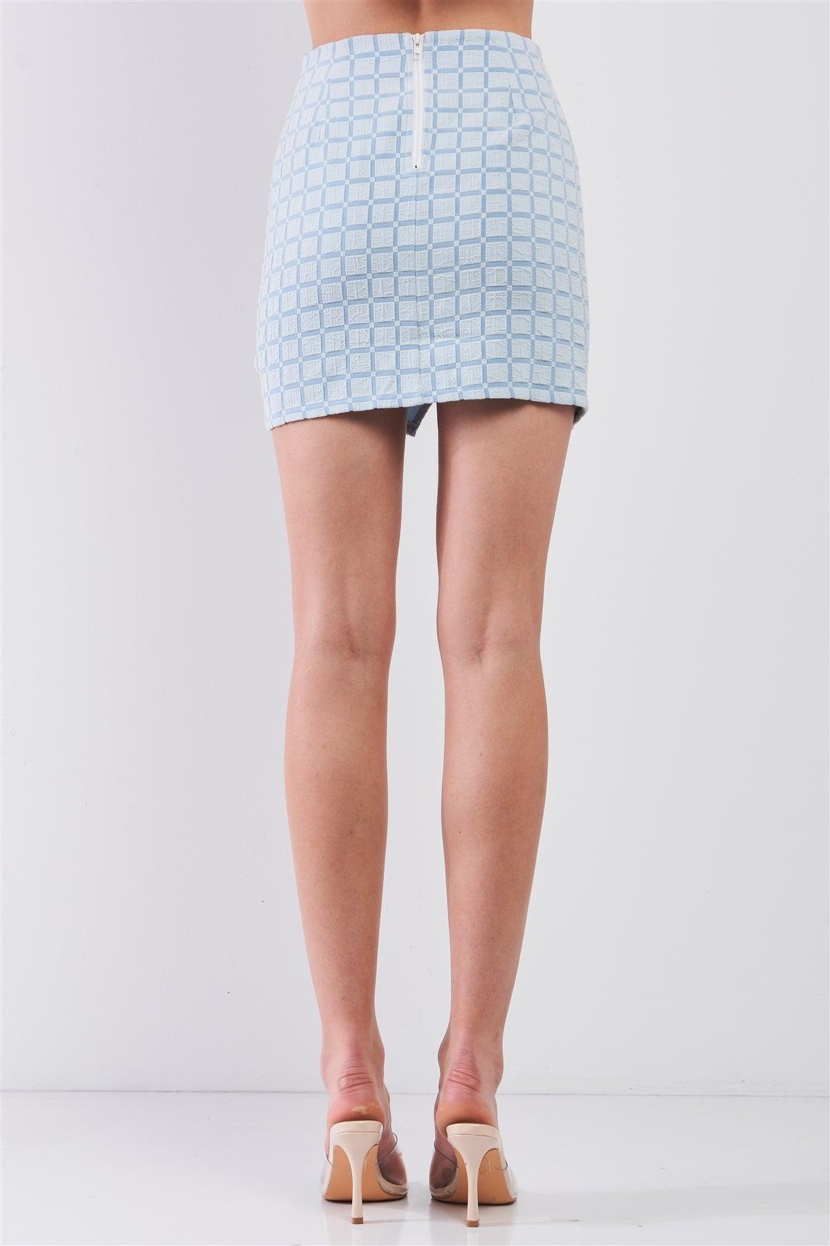 Twiggy Baby Blue Asymmetric Quilted High Waist Split Detail Tulip Mini Skirt /1-2-2-1