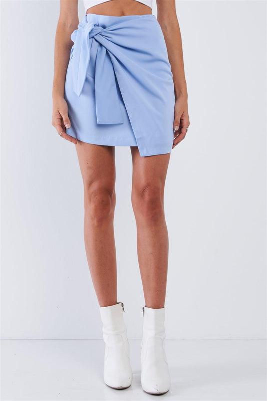 Ice Blue Wrap Front Tie Mini Skirt /1-2-3-1