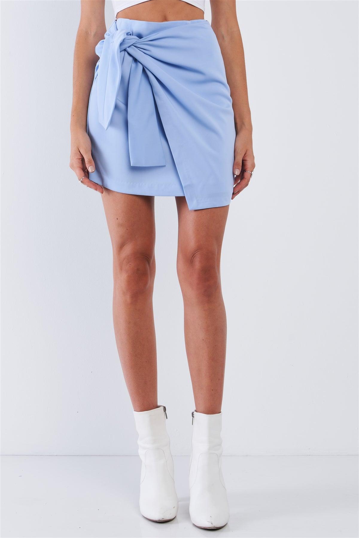 Ice Blue Wrap Front Tie Mini Skirt /3-3-1