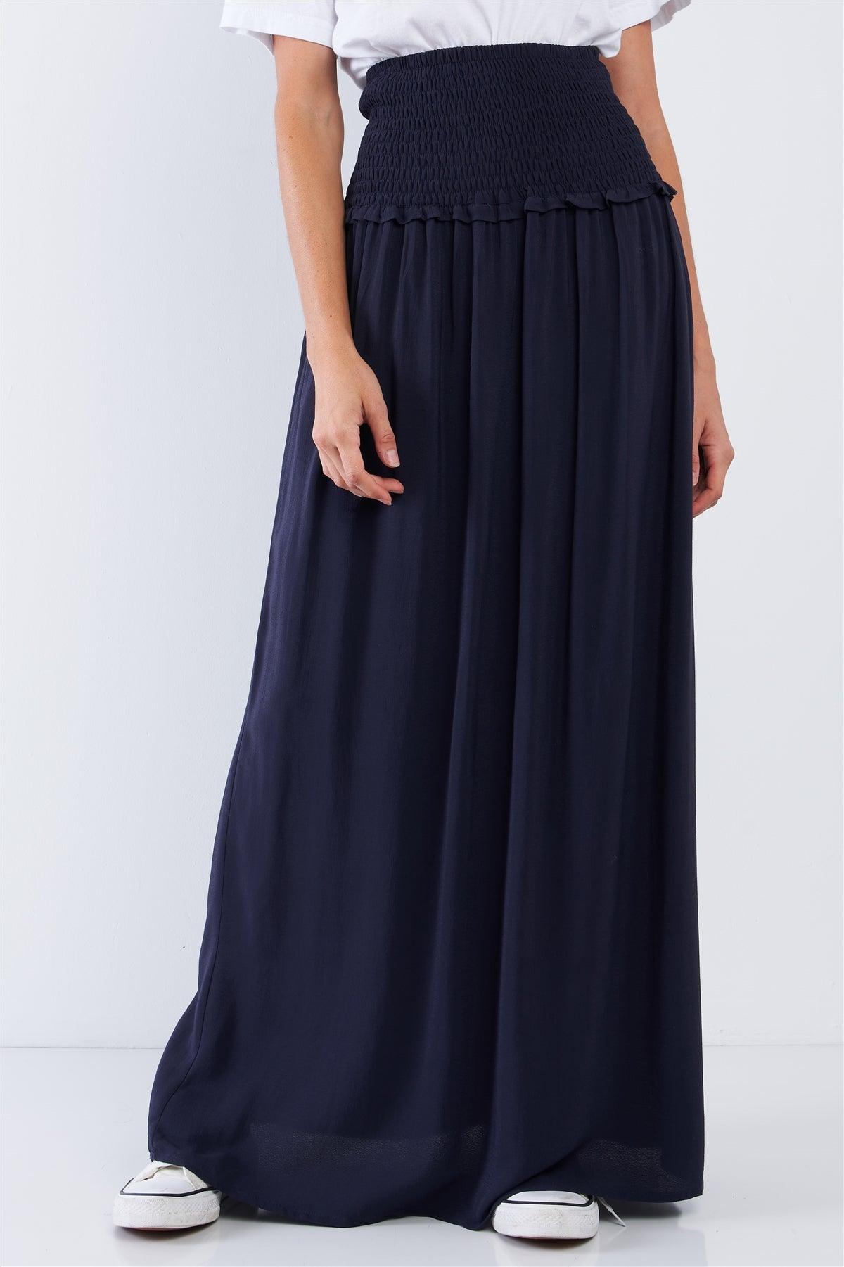 Navy Blue Festival High Waisted Loose Fit Wide Smock Waistline Maxi Skirt /1-1-2-1