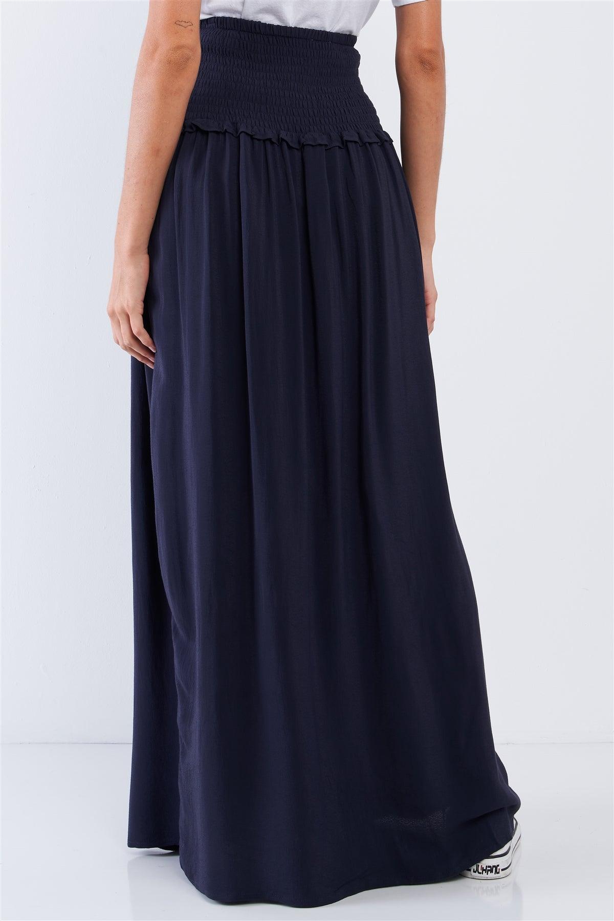 Navy Blue Festival High Waisted Loose Fit Wide Smock Waistline Maxi Skirt /1-1-2-1