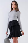 Black High Waist Tight Fit Twist Knot Detail Ruffle Hem Mini Skirt /1-1-3-1