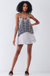 Blue Cream Paisley Pattern Print Sleeveless Lace Cut-Ins Racer Back Detail Relaxed Babydoll Top /1-1-2