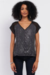 Grey & Black Mesh Crochet Sequin Embroidery V-Neck Top /1-2-2