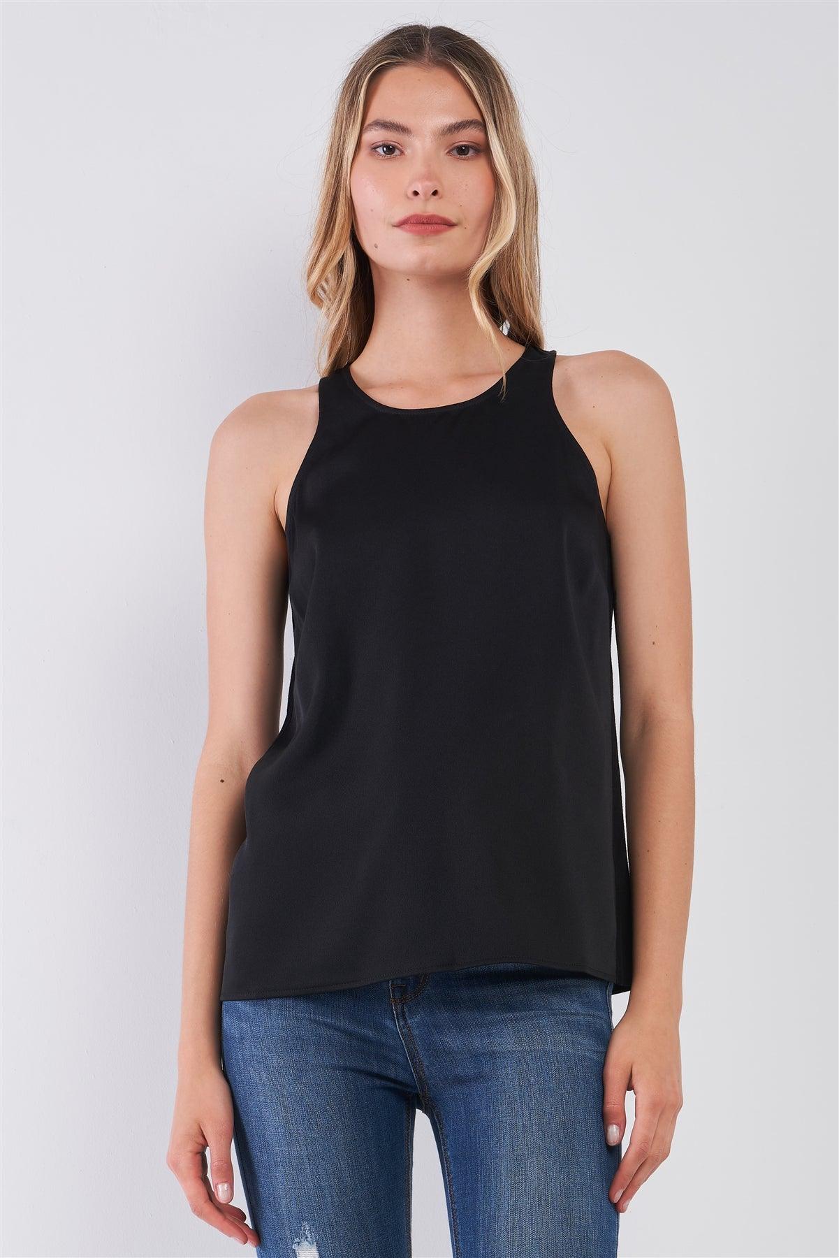 Simple Black Combo Sleeveless Crew Neck Cami Top /1-2-2-1