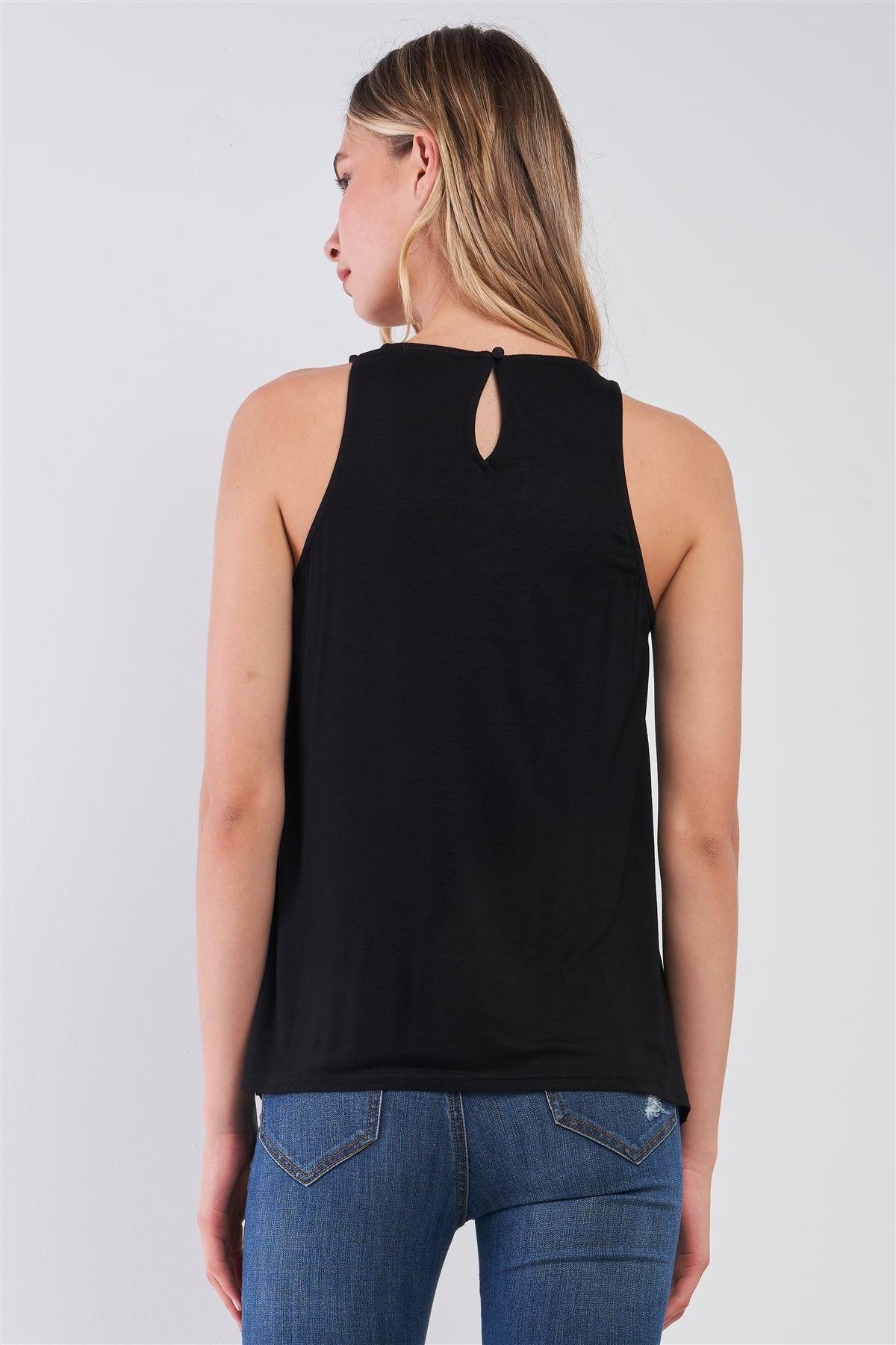 Simple Black Combo Sleeveless Crew Neck Cami Top /1-2-2-1