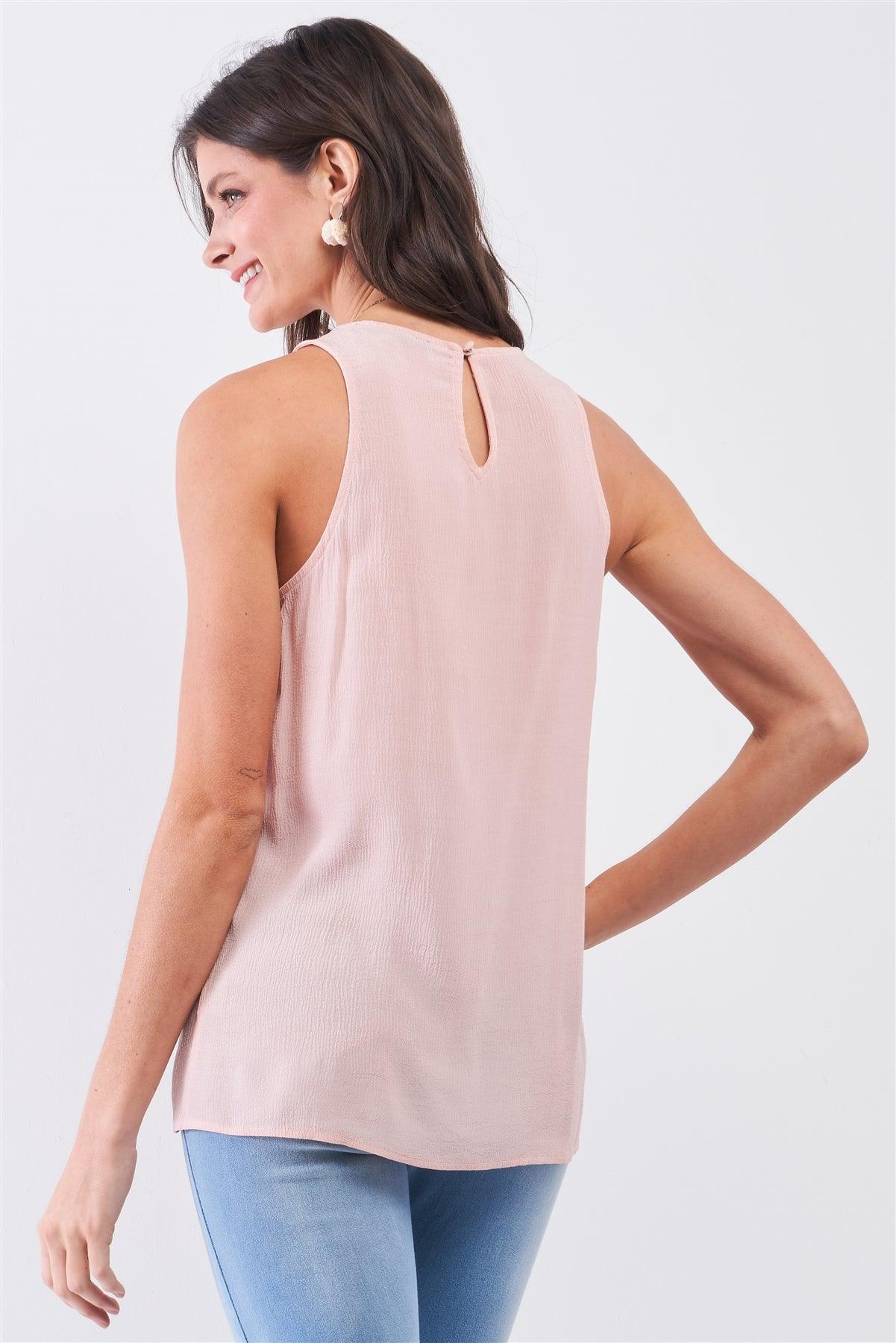 Blush Pink CrÍpe Fabric Sleeveless Buttoned Back Scoop Neckline Babydoll Top /1-2-2-1