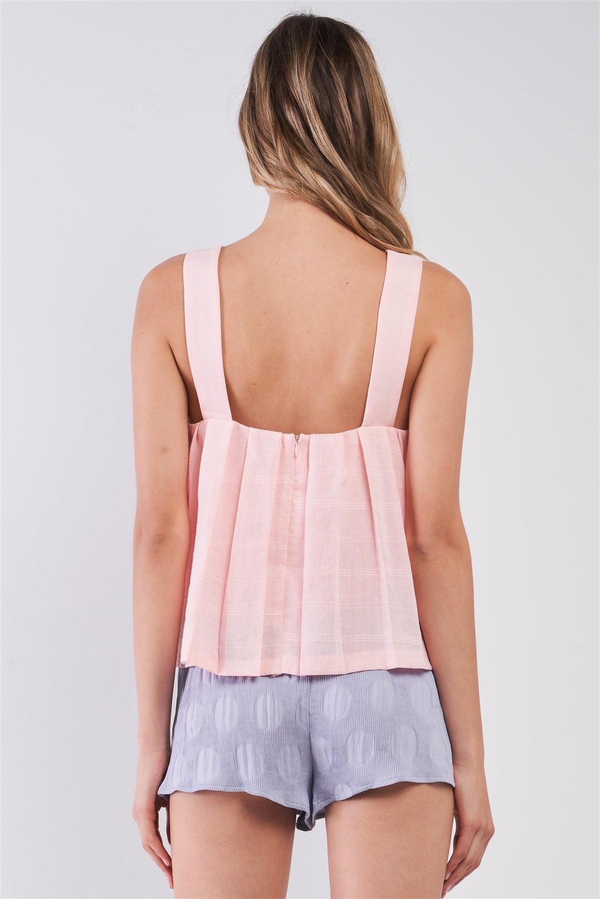 Pink "Baby Doll" Square Neck Sleeveless Wide Straps Pleated Loose Fit Top /1-2-2-1