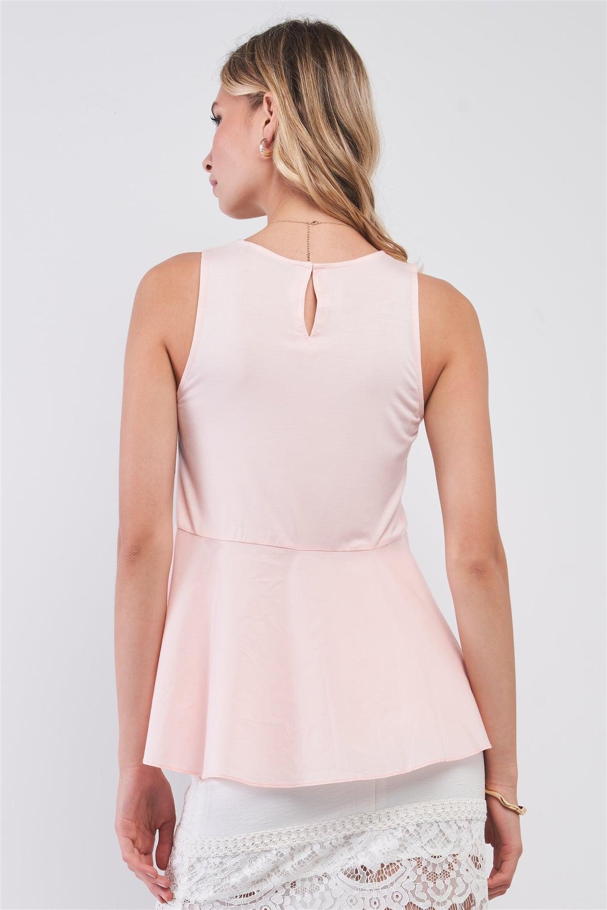 Blush Pink Combo Sleeveless Crew Neck Flare Babydoll Top /1-2-2-1