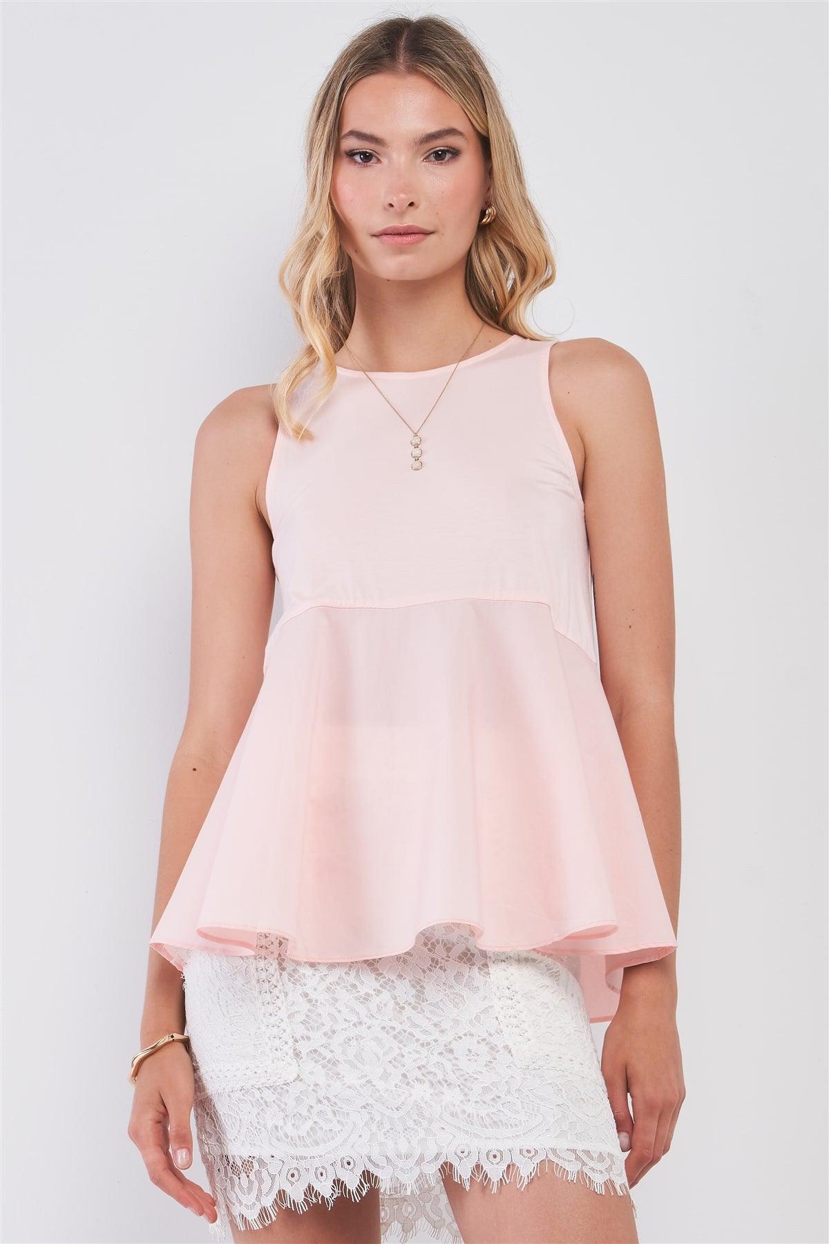 Blush Pink Combo Sleeveless Crew Neck Flare Babydoll Top /1-2-3