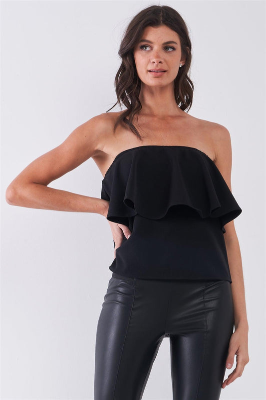 Black Strapless Ruffled Top /1-2-2-1