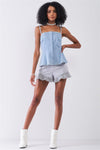 Light Blue Denim Sleeveless Square Neck Button-Down Front Smock Back Detail Fit & Flare Top /2-2-2