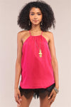 Berry Satin Sleeveless Halter Tank Top /1-2-2-1