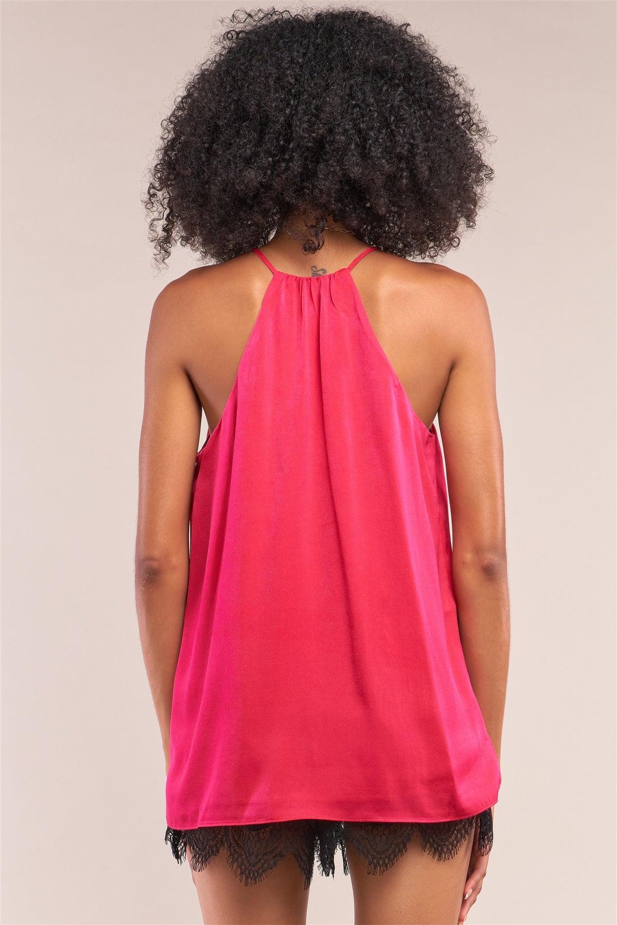 Berry Satin Sleeveless Halter Tank Top /1-2-2-1