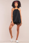 Black Satin Sleeveless Halter Tank Top /1-2-2-1