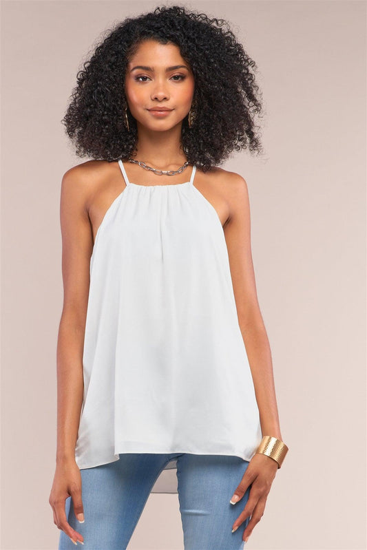 White Satin Sleeveless Halter Tank Top /1-1-1