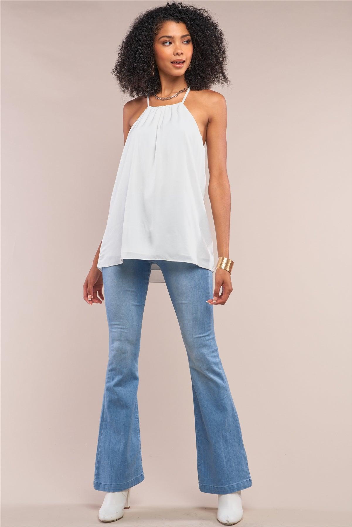 White Satin Sleeveless Halter Tank Top /1-1-1