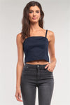 Navy Sleeveless Square Neck Back Zipper Closure Cropped Top /1-3-1