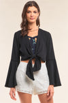 Black Self-Tie Front Long Angel Sleeve Cropped Top /1-2-2-1