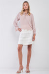 Blush Long Balloon Sleeve Loose Fit Front Draw String Tie Laser Cut Out Flounce Top /2-2-1