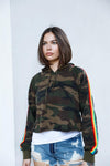 Camel & Olive Cotton Camo Rainbow Sleeve Detail Hooded Sweatshirt /1-2-2-1