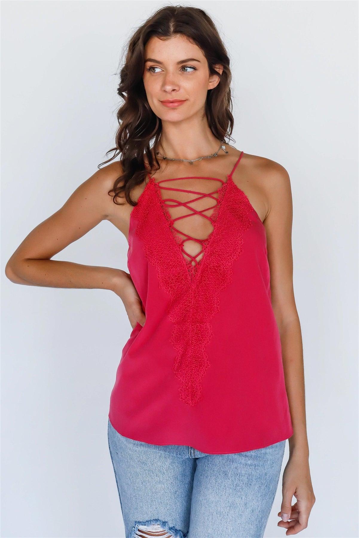 Berry Lace Down Trim Detail Sleeveless Top /1-3-2