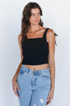 Black Self-Tie Strap Square Neck Crop Top