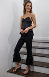 Black Silk Effect Bow Detail Flare Layered Sleeveless Top /1-2-2-1