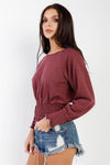 Wine Smocked Waistline Detail Long Sleeve Top /3-1-1