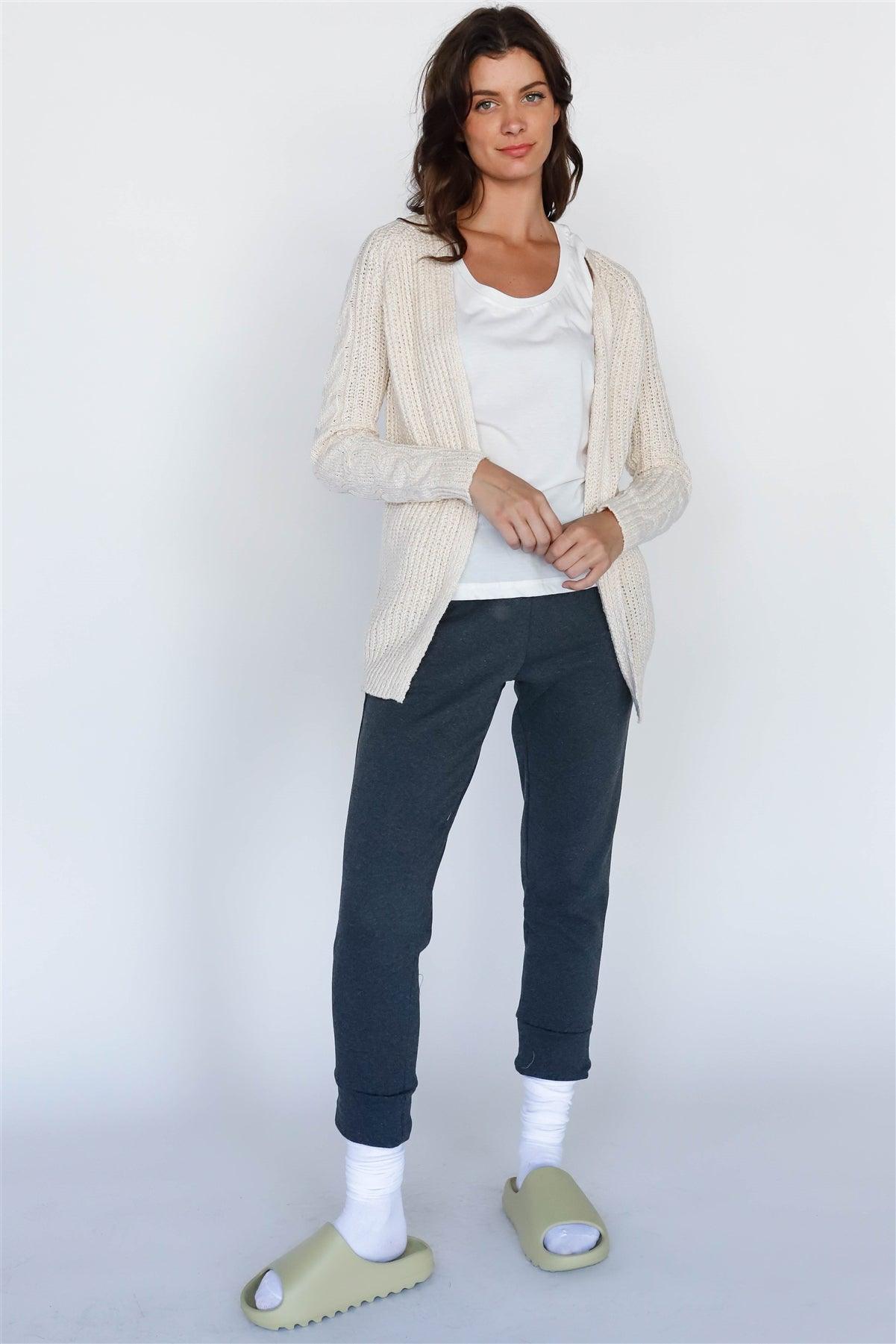 Ivy-Ecru Open Front Cable-Knit Long Sleeve Cardigan /2-3