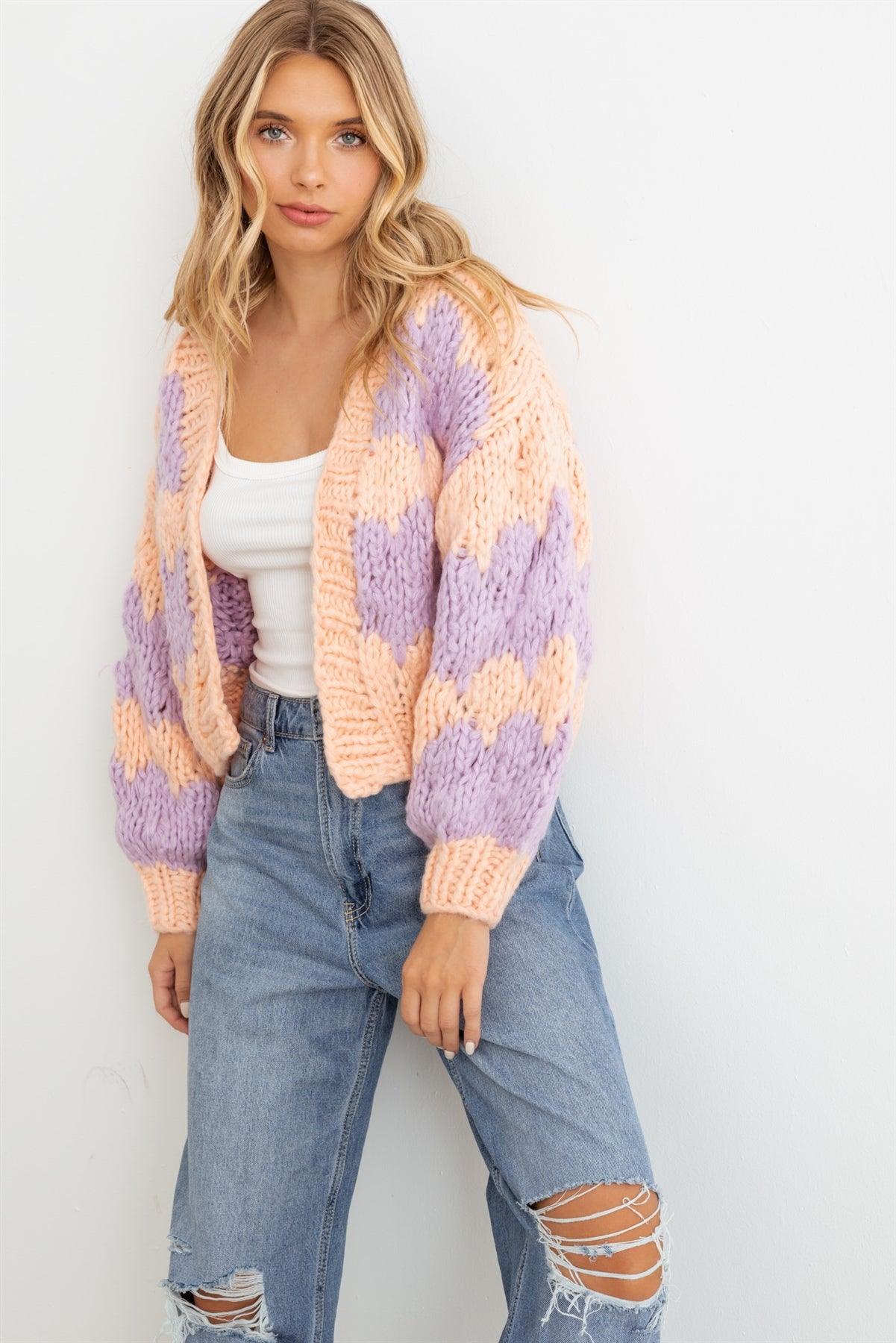 Pink & Purple Knit Long Sleeve Open Front Sweater/Cardigan /2-2-2