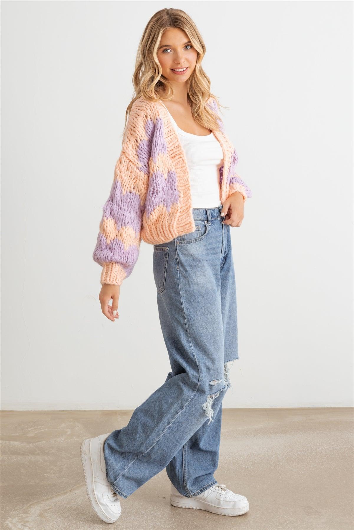 Pink & Purple Knit Long Sleeve Open Front Sweater/Cardigan /2-2-2