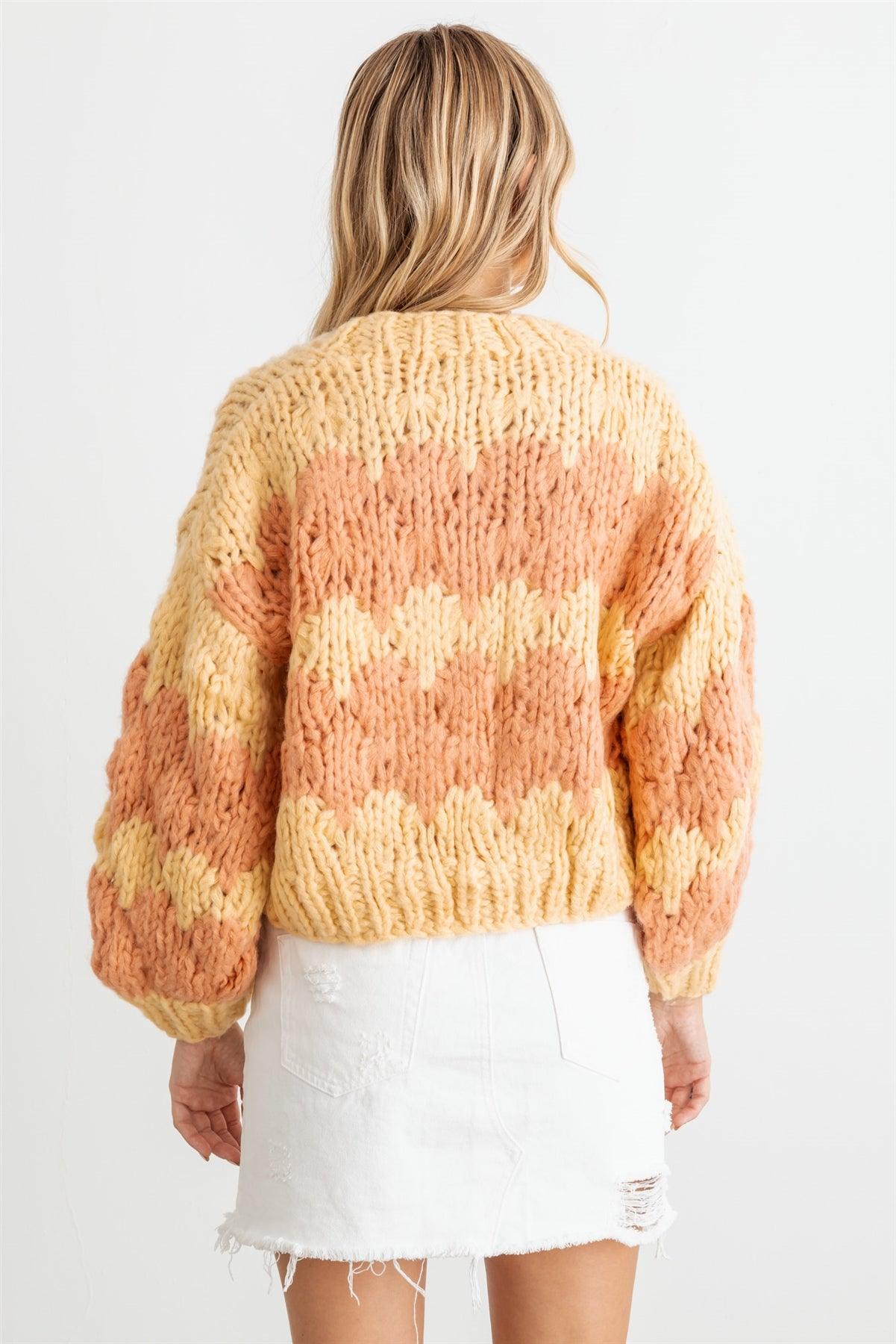 Yellow & Peach Knit Long Sleeve Open Front Sweater/Cardigan /2-2-2